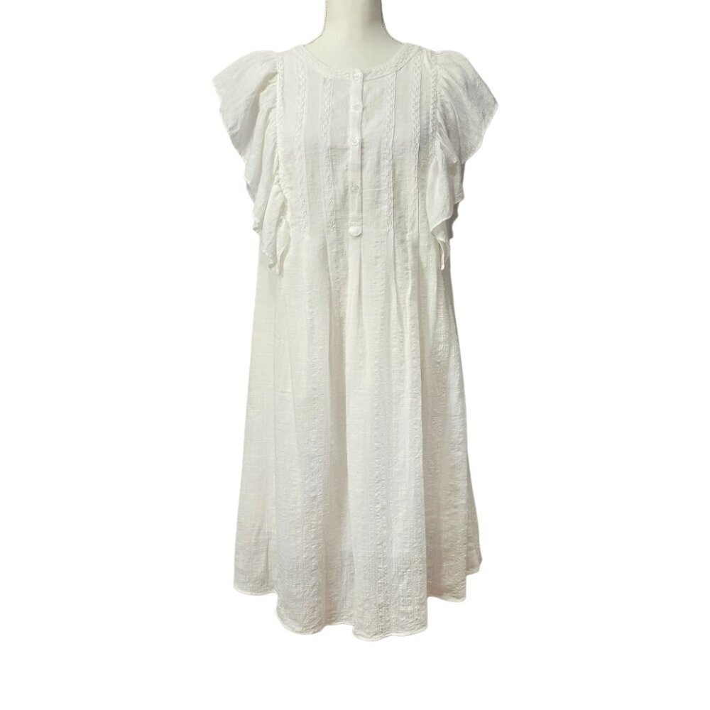Max Studio New Embroidery Lace Boho Ruffle Sleeve Lined Cotton White Dress M